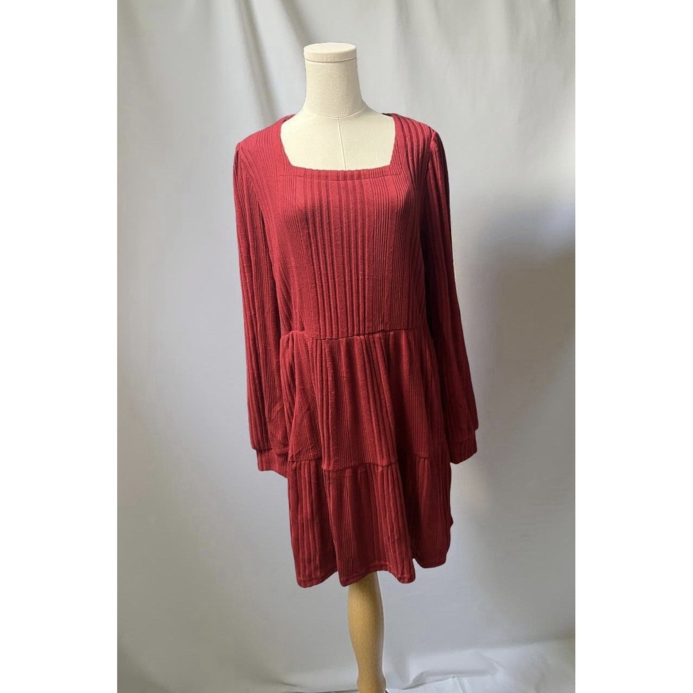 Women's textured knit dress in a deep burgundy / wine red color.